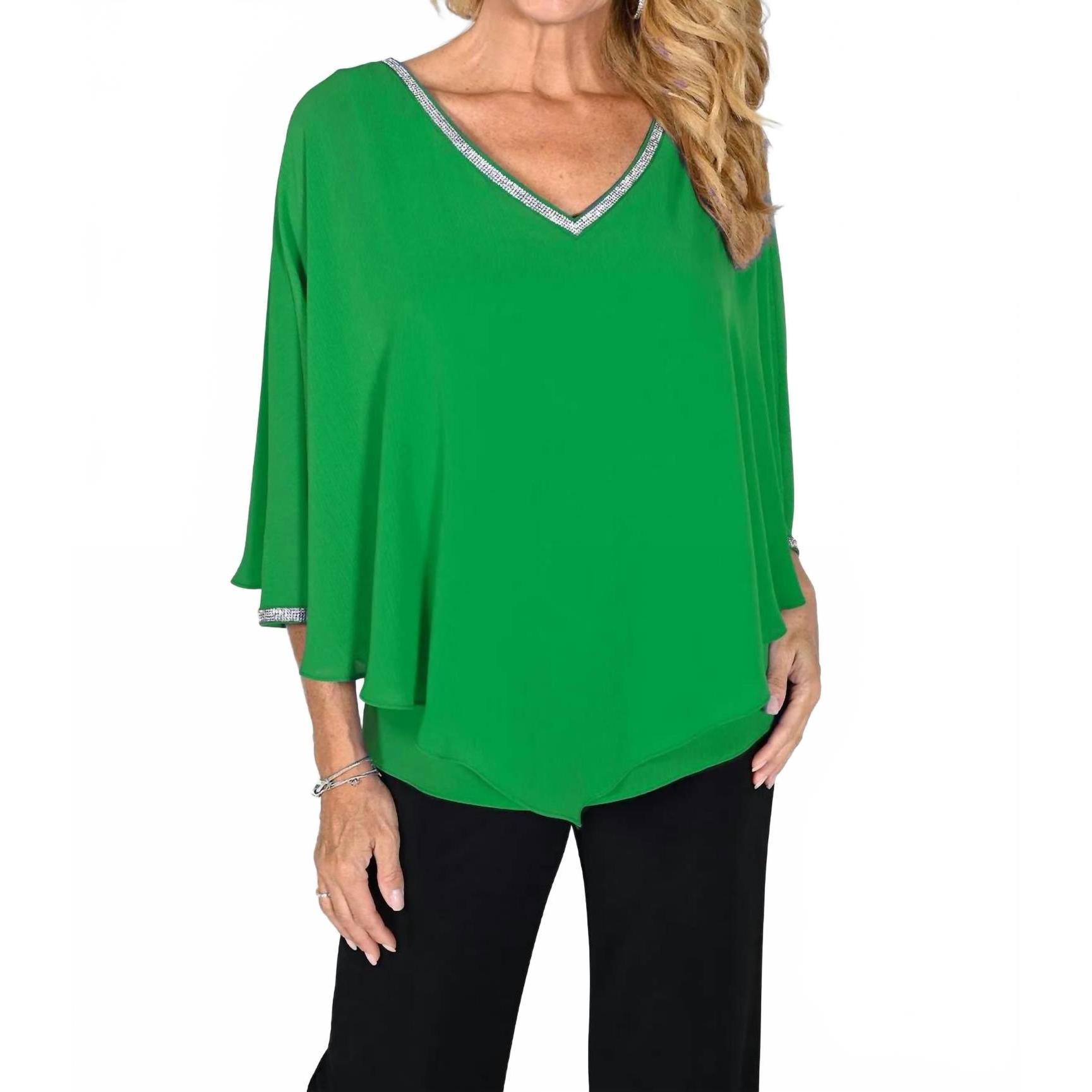 New Frank Lyman V Neck Overlay Top In Green